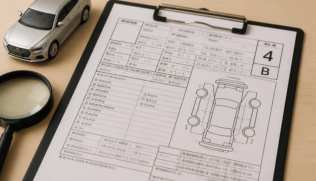 Japanese auction sheet with car panel diagram