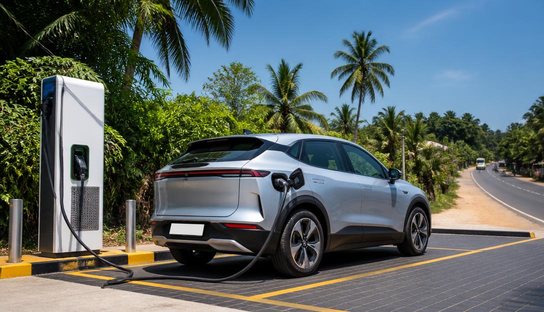 EV fast charging station on a Sri Lankan road